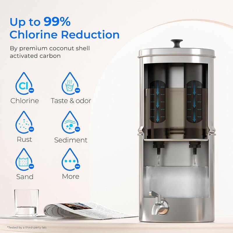 Waterdrop Gravity Water Filter, 2.25G Stainless-Steel System with Silver Ions Enhanced Filtration with 2 Black Carbon Filters, NSF/ANSI 42&372 Standard, Reduces Chlorine for Emergencies - Image 3